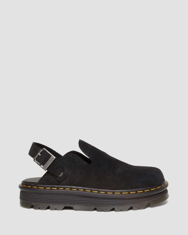 Black Doctor Martens Zebzag Suede Casual Slingback Platform Mules (E.H.Suede) | IW56-B0RK