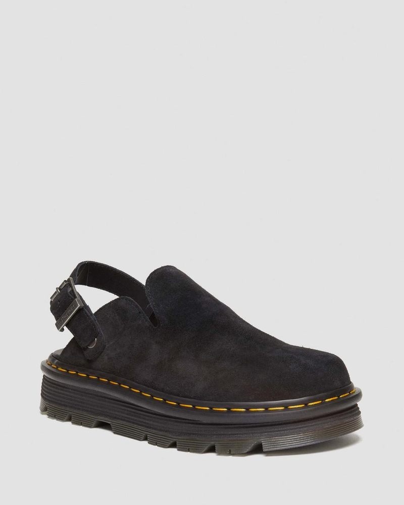 Black Doctor Martens Zebzag Suede Casual Slingback Platform Mules (E.H.Suede) | IW56-B0RK