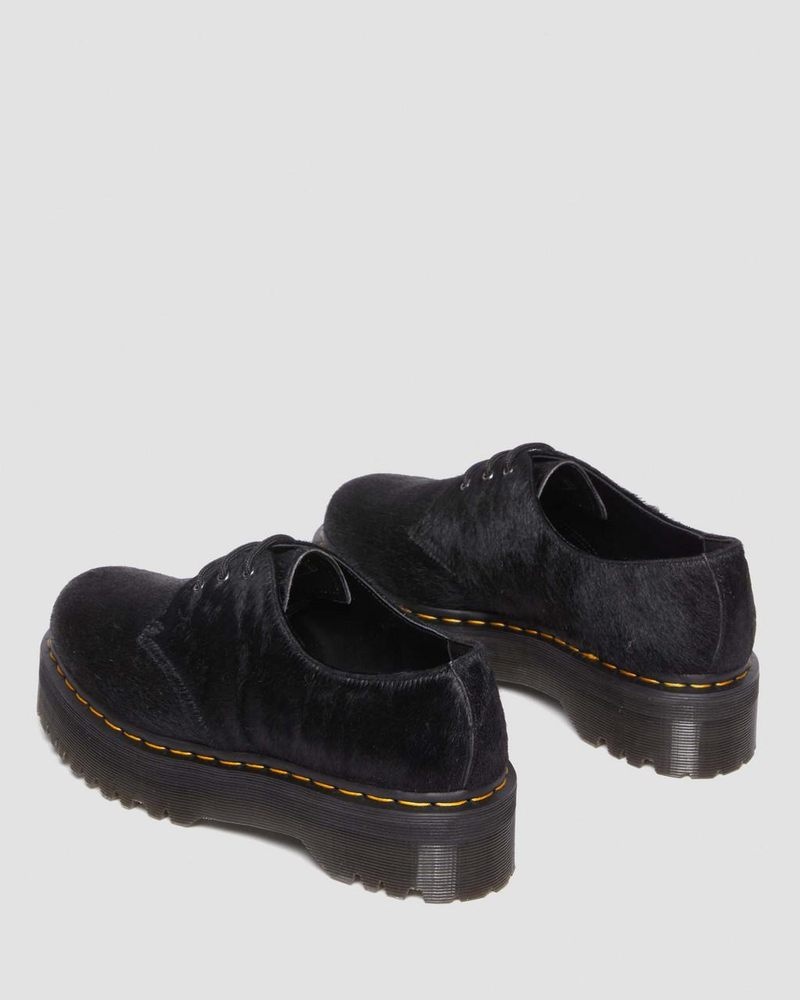 Black Hair On Doctor Martens 1461 Hair-On Platform Shoes (Hair On) | IO94-A7PB