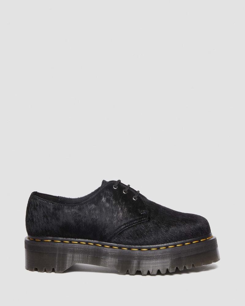 Black Hair On Doctor Martens 1461 Hair-On Platform Shoes (Hair On) | IO94-A7PB