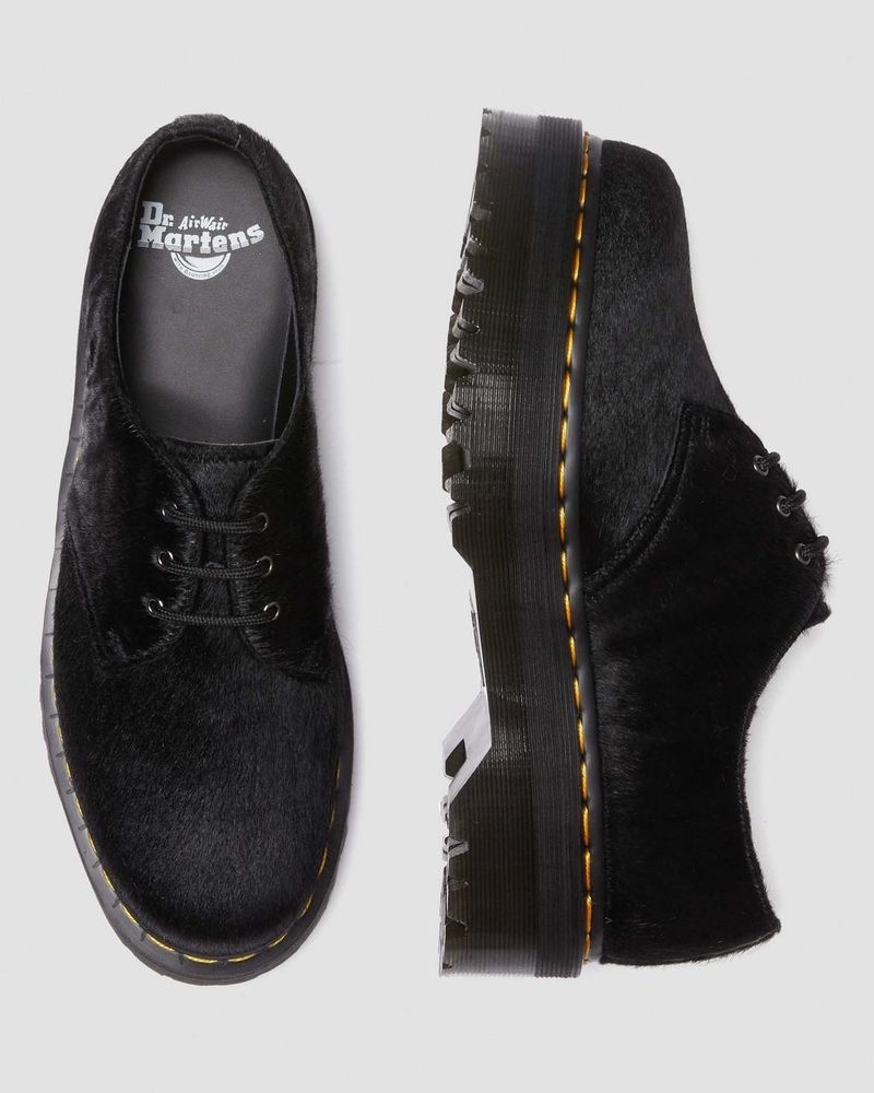 Black Hair On Doctor Martens 1461 Hair-On Platform Shoes (Hair On) | IO94-A7PB