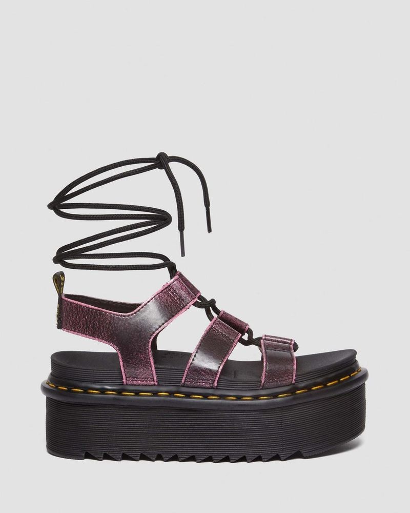 Black / Fondant Pink Doctor Martens Nartilla Distressed Leather Platform Gladiator Sandals (Two Tone Rub Off) | YO94-K3YC