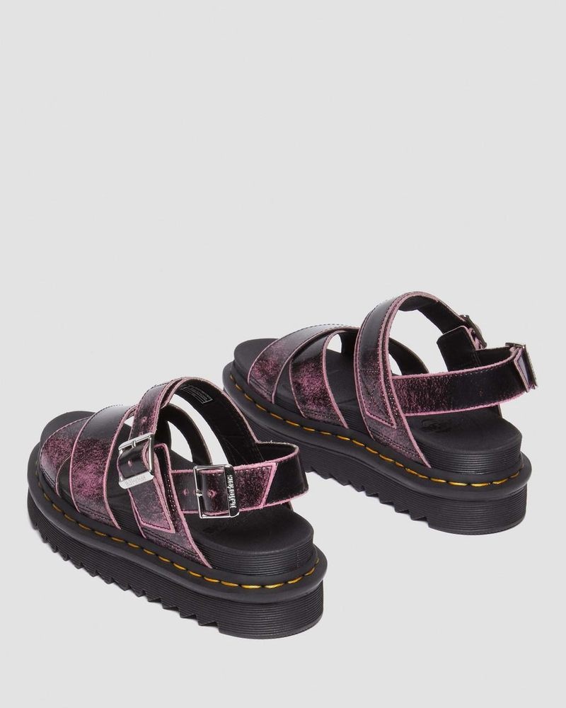 Black / Fondant Pink Doctor Martens Voss II Distressed Leather Platform Sandals (Two Tone Rub Off) | SR28-N5TI