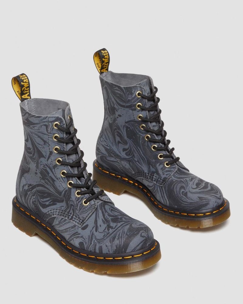 Black / Grey Doctor Martens 1460 Pascal Marbled Suede Lace Up Boots (Marbled Suede) | SJ89-V3ER