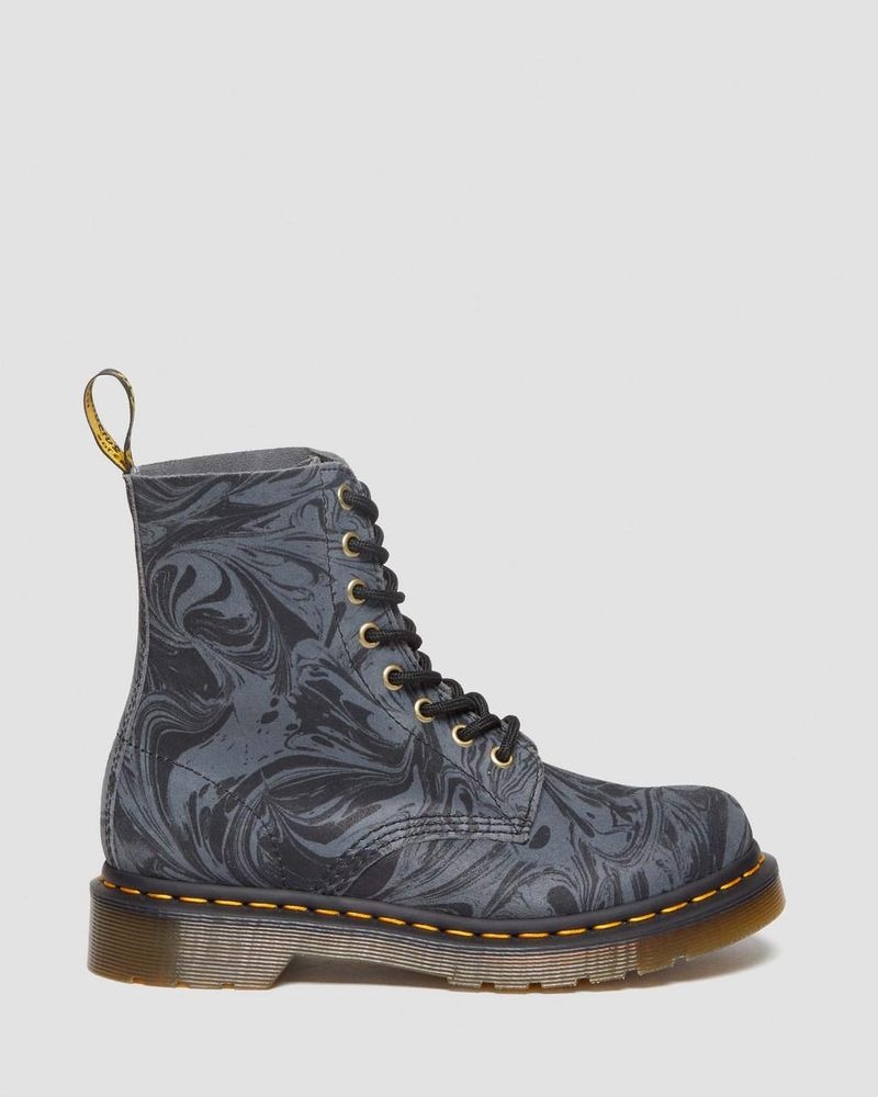 Black / Grey Doctor Martens 1460 Pascal Marbled Suede Lace Up Boots (Marbled Suede) | SJ89-V3ER