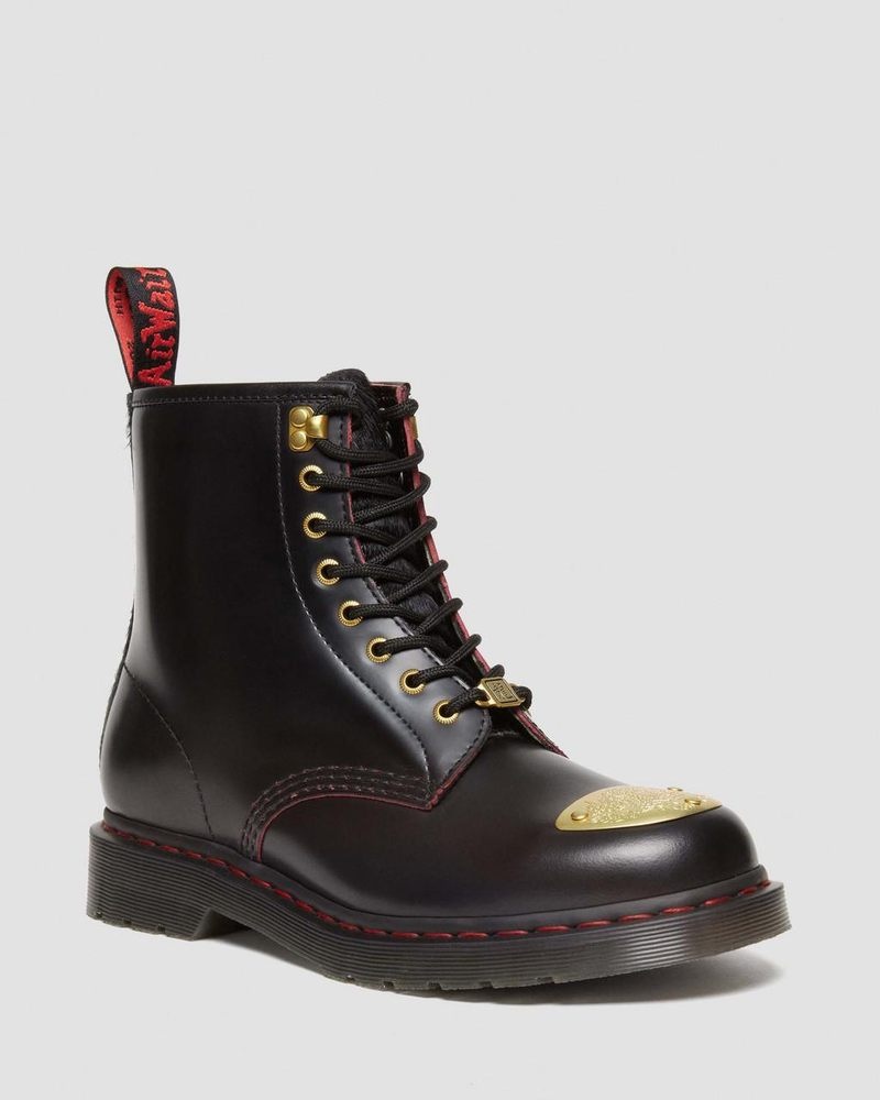 Black / Red / Black Doctor Martens 1460 Year of the Dragon Leather Lace Up Boots (Smooth Slice+Hair On) | OX35-F6ZJ