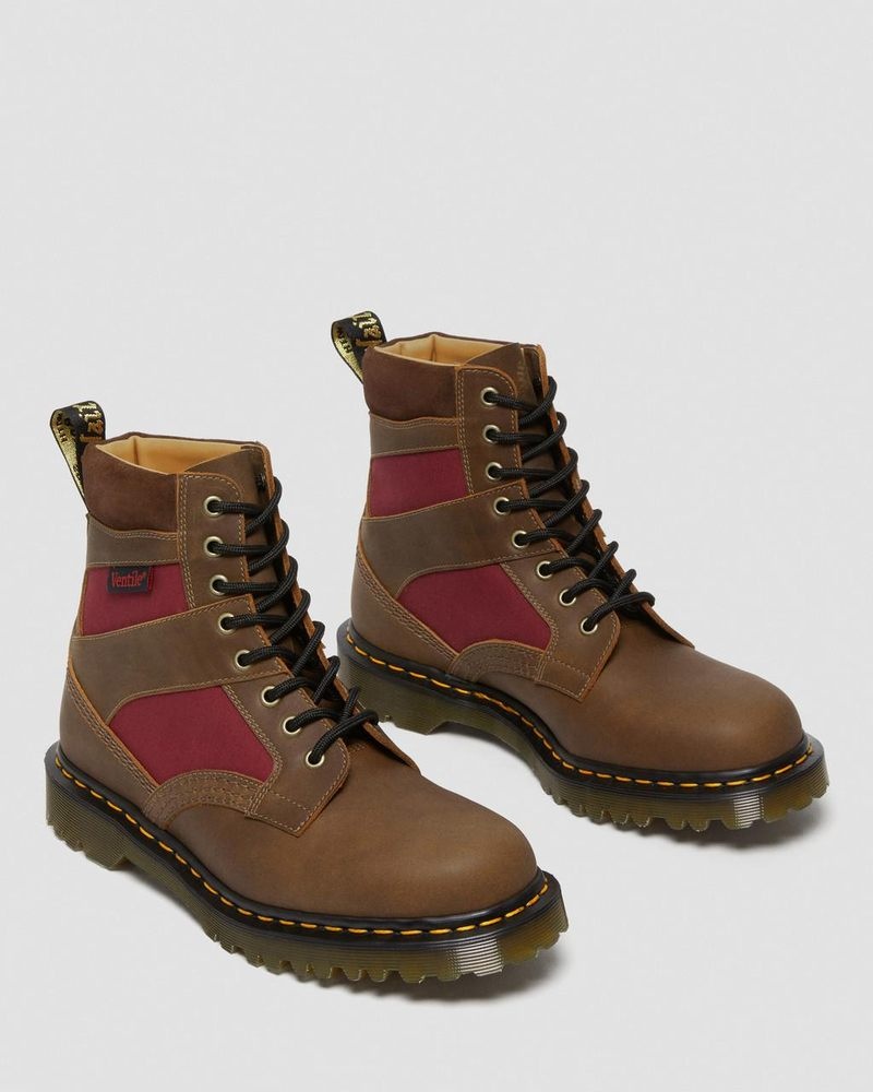 Brown/Oxblood Doctor Martens 1460 Made in England Padded Panel Lace Up Boots (Dockyard+Ventile+E.H. Suede) | EA80-D5IY