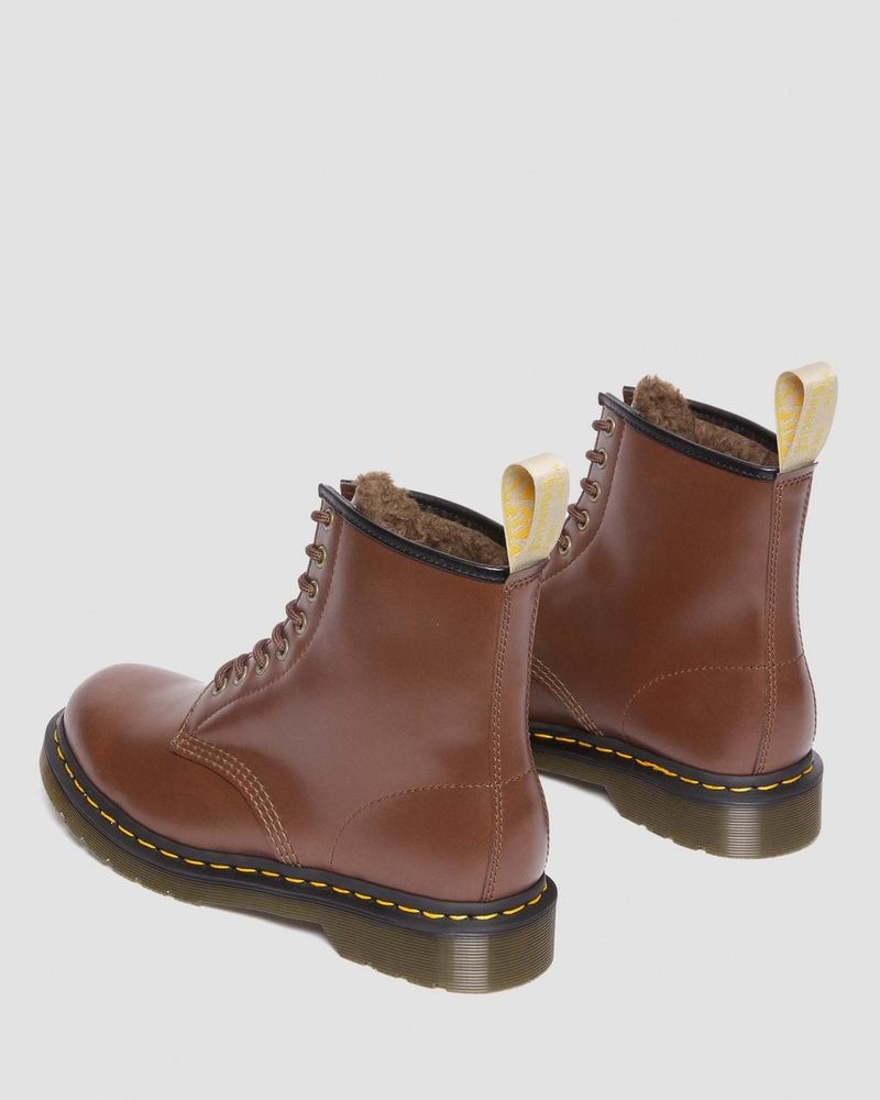 Brown Doctor Martens Vegan 1460 Faux Fur Lined Lace Up Boots (Norfolk Vegan) | JA81-C9CU