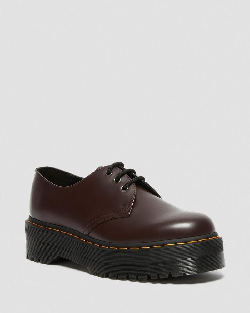 Burgundy Doctor Martens 1461 Smooth Leather Platform Shoes (Smooth Leather) | NJ44-A6BU