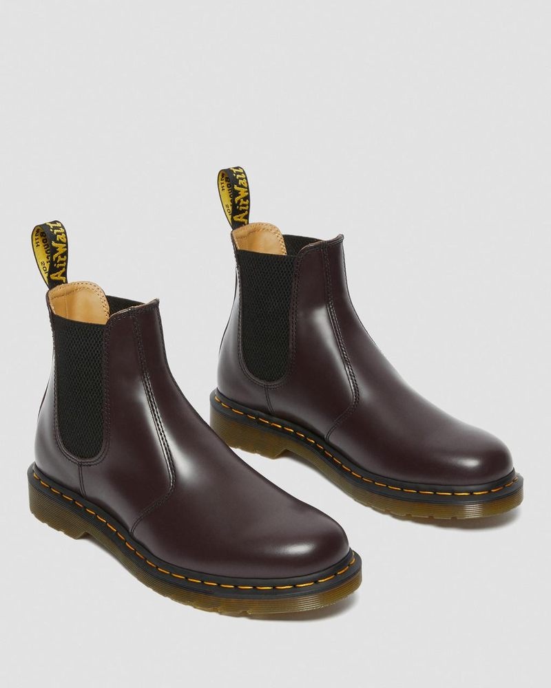 Burgundy Doctor Martens 2976 Yellow Stitch Smooth Leather Chelsea Boots (Smooth Leather) | IL19-O4OF