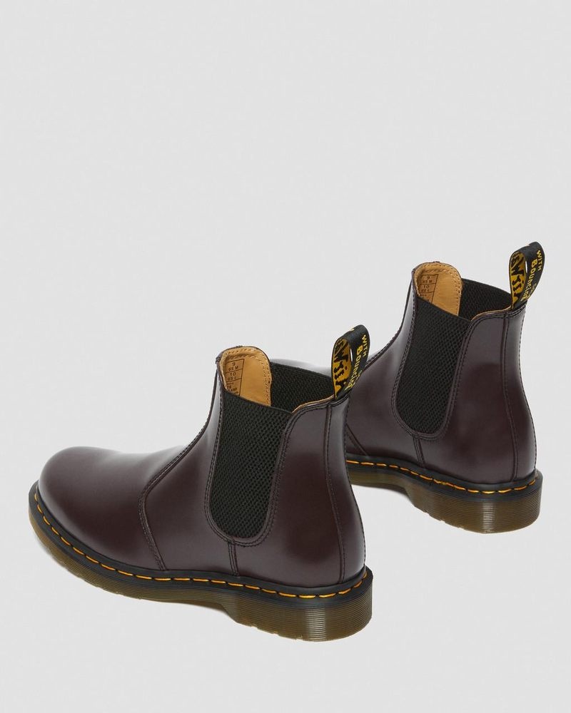 Burgundy Doctor Martens 2976 Yellow Stitch Smooth Leather Chelsea Boots (Smooth Leather) | IL19-O4OF