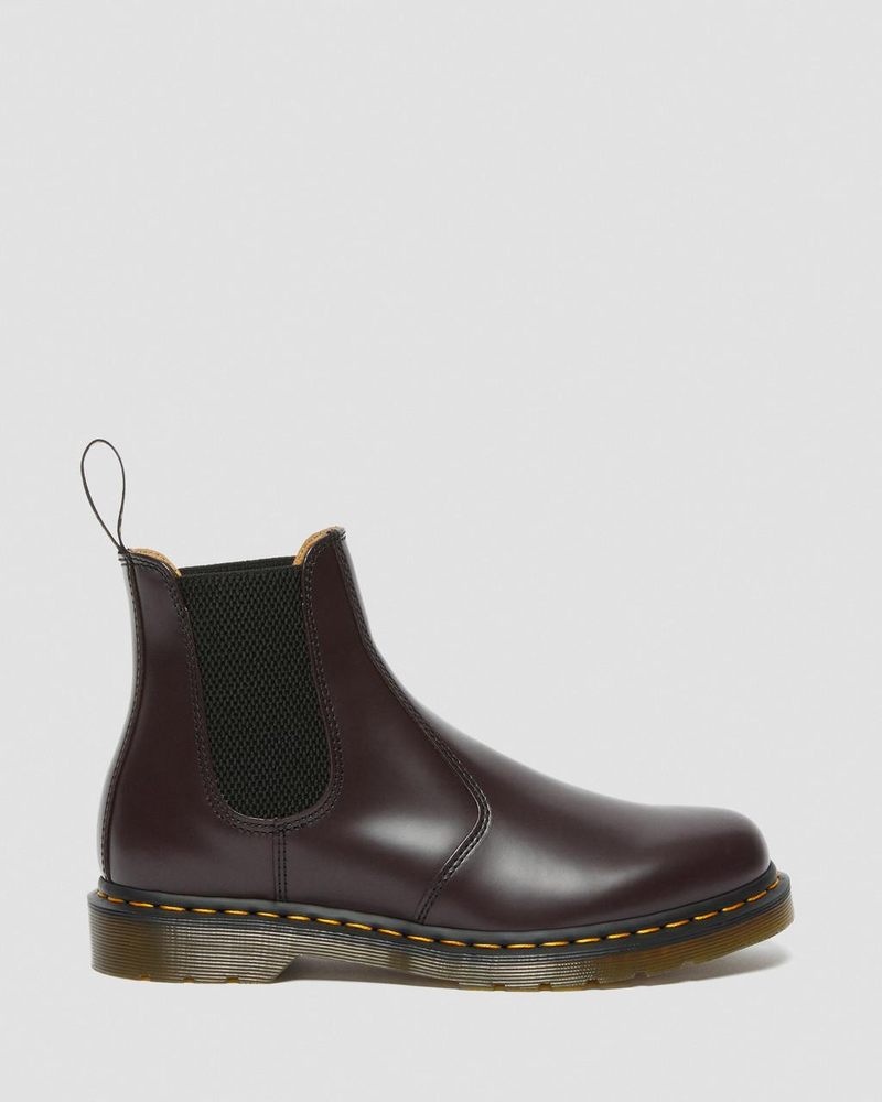 Burgundy Doctor Martens 2976 Yellow Stitch Smooth Leather Chelsea Boots (Smooth Leather) | IL19-O4OF