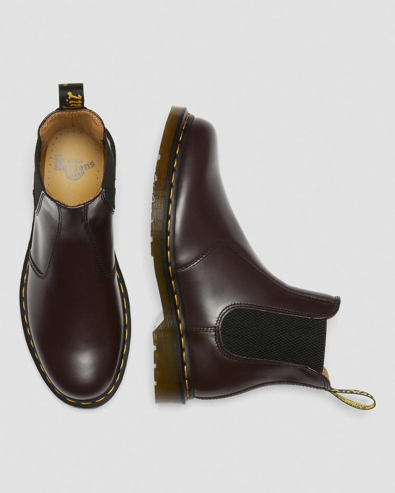 Burgundy Doctor Martens 2976 Yellow Stitch Smooth Leather Chelsea Boots (Smooth Leather) | IL19-O4OF