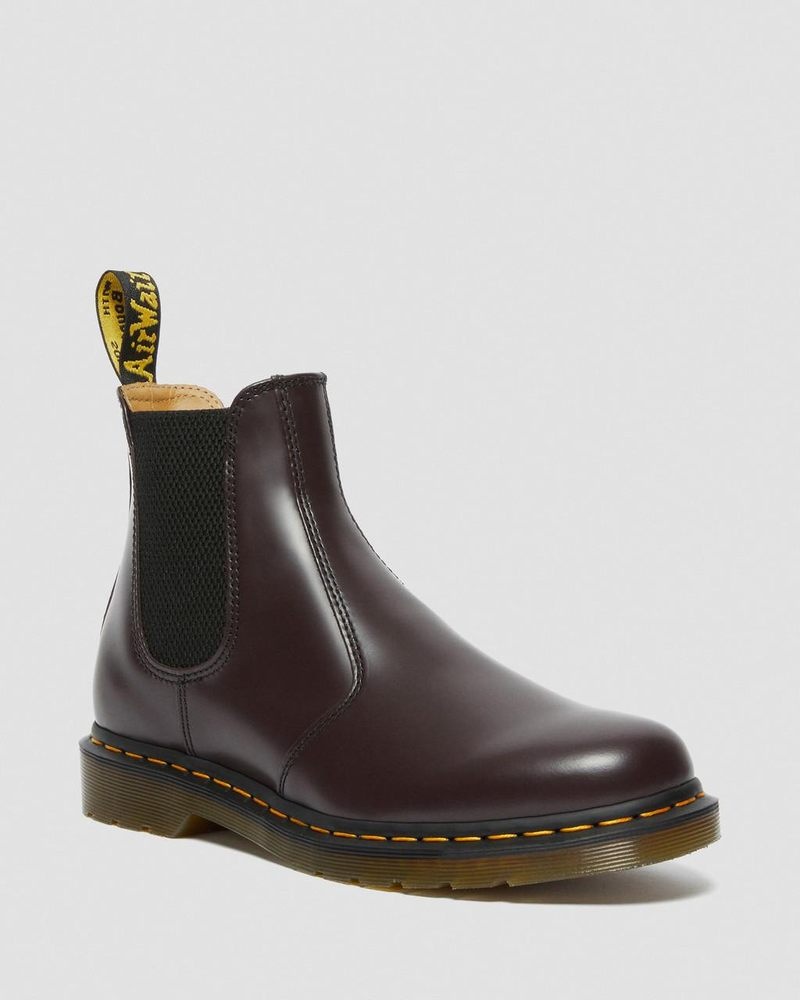 Burgundy Doctor Martens 2976 Yellow Stitch Smooth Leather Chelsea Boots (Smooth Leather) | IL19-O4OF