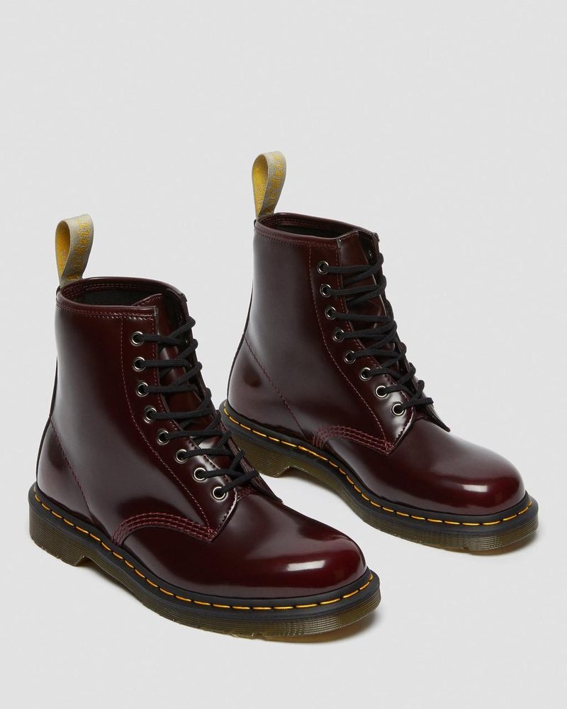 Cherry Red Doctor Martens Vegan 1460 Lace Up Boots (Oxford Rub Off) | UB39-N2SP