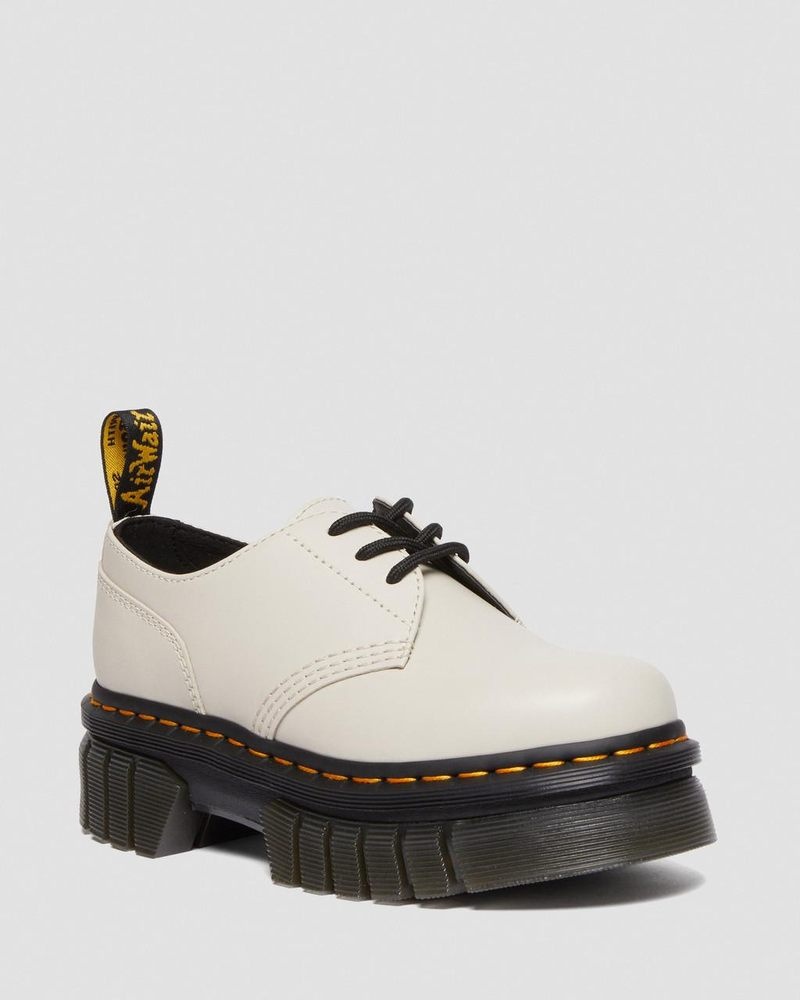 Cobblestone Grey Doctor Martens Audrick Nappa Leather Platform Shoes (Nappa Lux) | JU92-J2LB