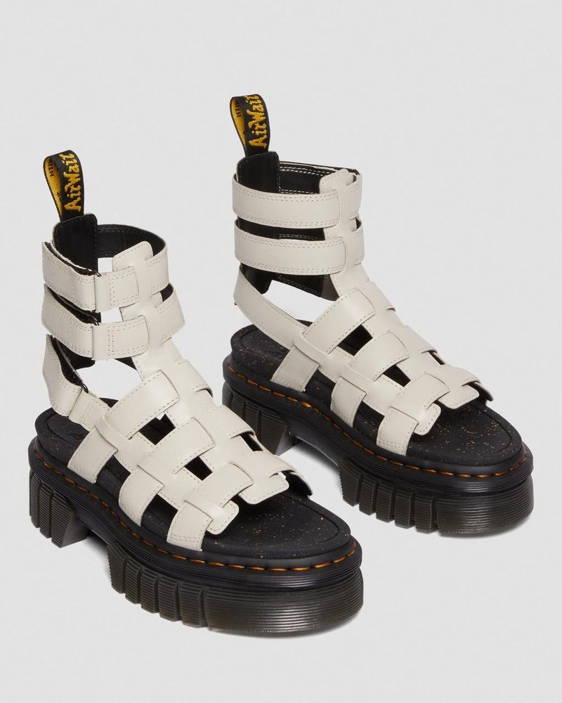 Cobblestone Grey Doctor Martens Ricki Nappa Lux Leather Platform Gladiator Sandals (Nappa Lux) | AD77-K4XF