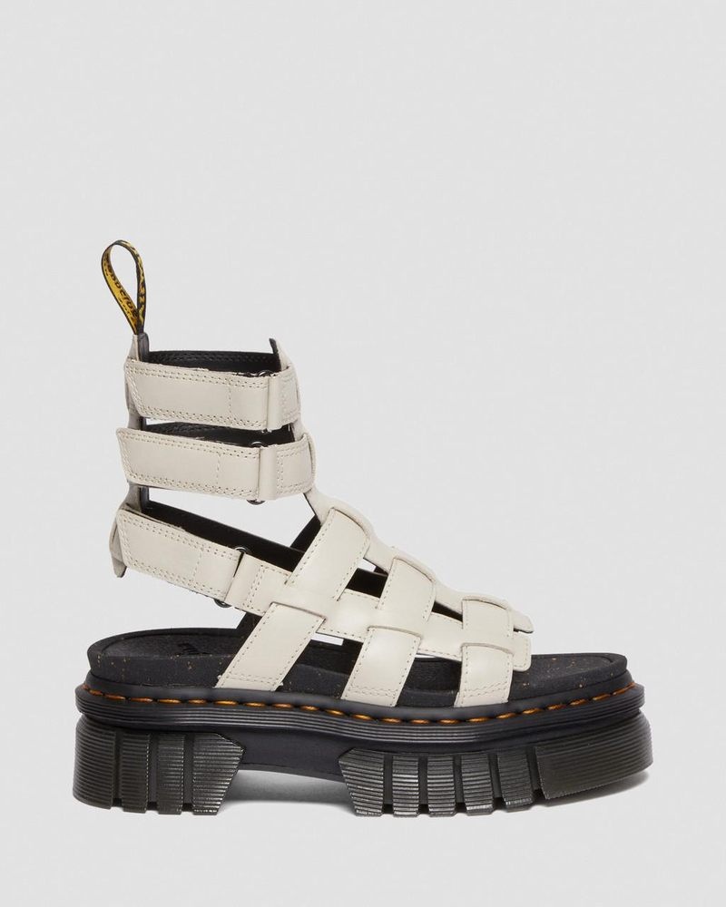 Cobblestone Grey Doctor Martens Ricki Nappa Lux Leather Platform Gladiator Sandals (Nappa Lux) | AD77-K4XF