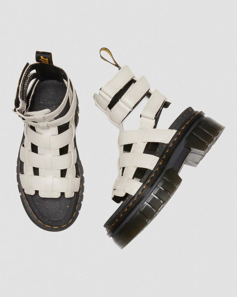 Cobblestone Grey Doctor Martens Ricki Nappa Lux Leather Platform Gladiator Sandals (Nappa Lux) | AD77-K4XF