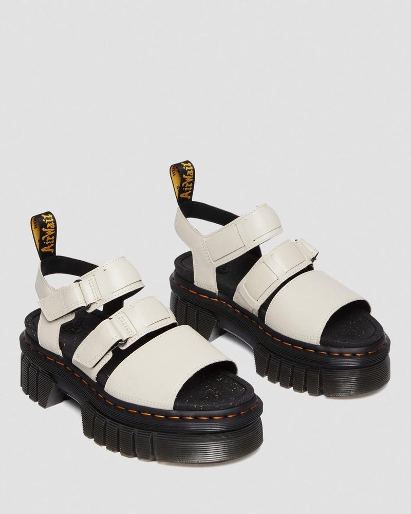 Cobblestone Grey Doctor Martens Ricki Nappa Lux Leather 3-Strap Platform Sandals (Nappa Lux) | SS18-I5FT