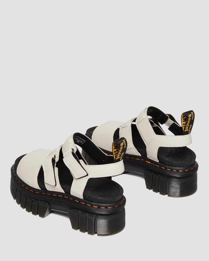 Cobblestone Grey Doctor Martens Ricki Nappa Lux Leather 3-Strap Platform Sandals (Nappa Lux) | SS18-I5FT