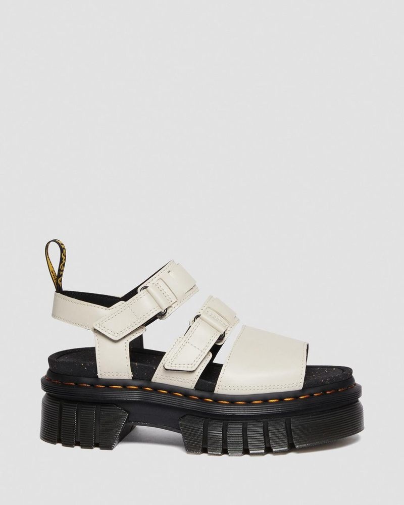 Cobblestone Grey Doctor Martens Ricki Nappa Lux Leather 3-Strap Platform Sandals (Nappa Lux) | SS18-I5FT