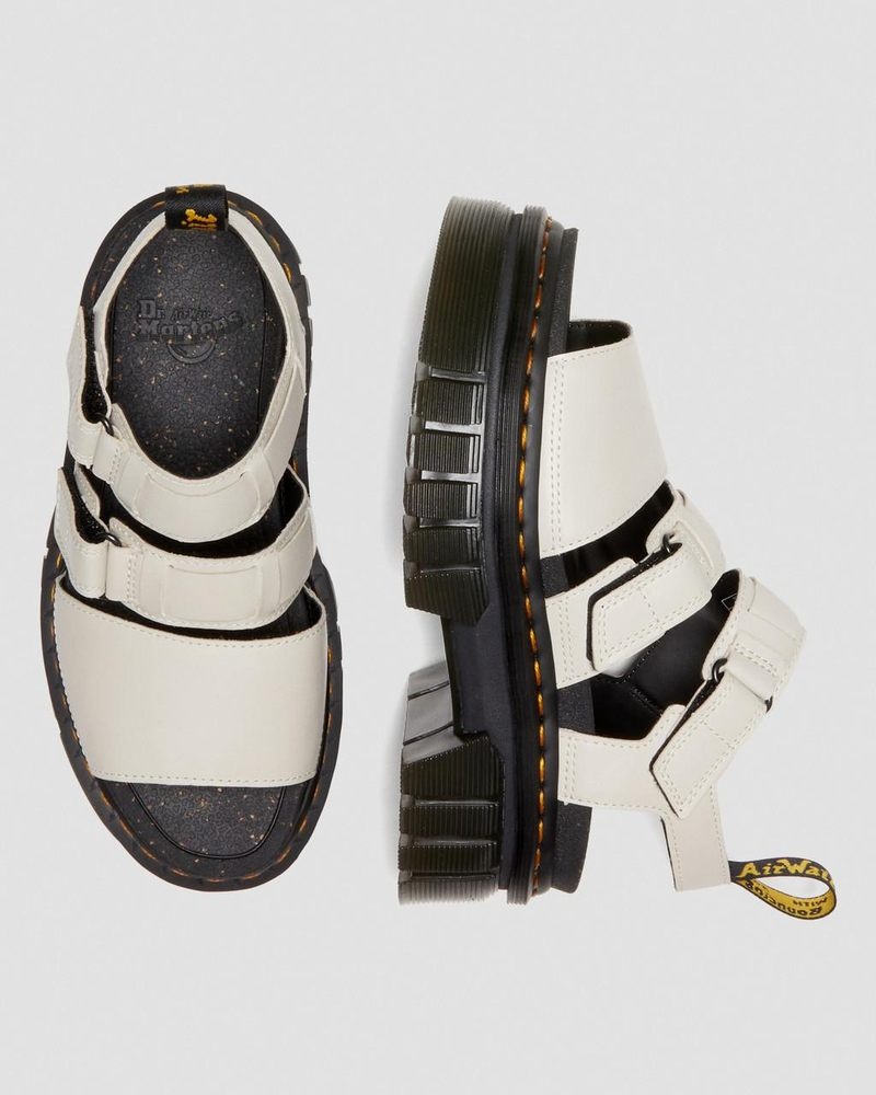 Cobblestone Grey Doctor Martens Ricki Nappa Lux Leather 3-Strap Platform Sandals (Nappa Lux) | SS18-I5FT