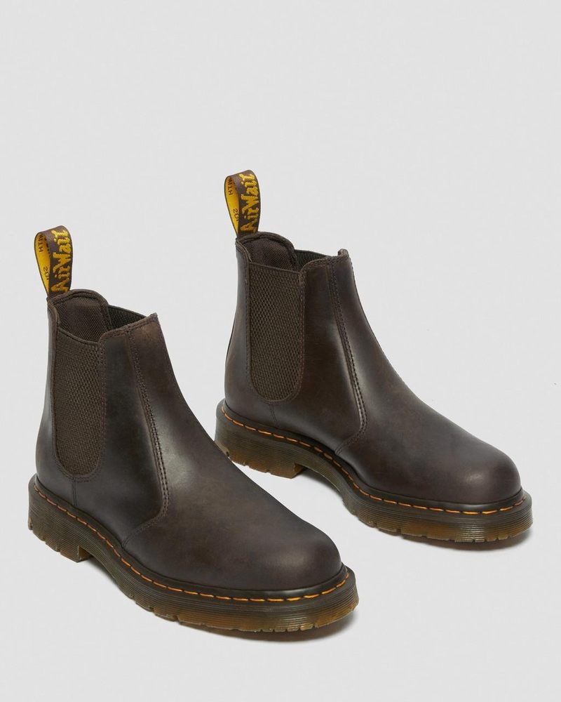 Dark Brown Doctor Martens 2976 Slip Resistant Leather Chelsea Boots (Crazy Horse) | KI15-F3GO