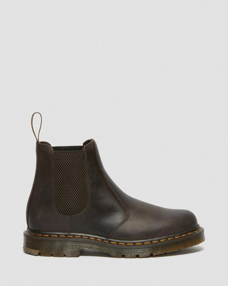 Dark Brown Doctor Martens 2976 Slip Resistant Leather Chelsea Boots (Crazy Horse) | KI15-F3GO