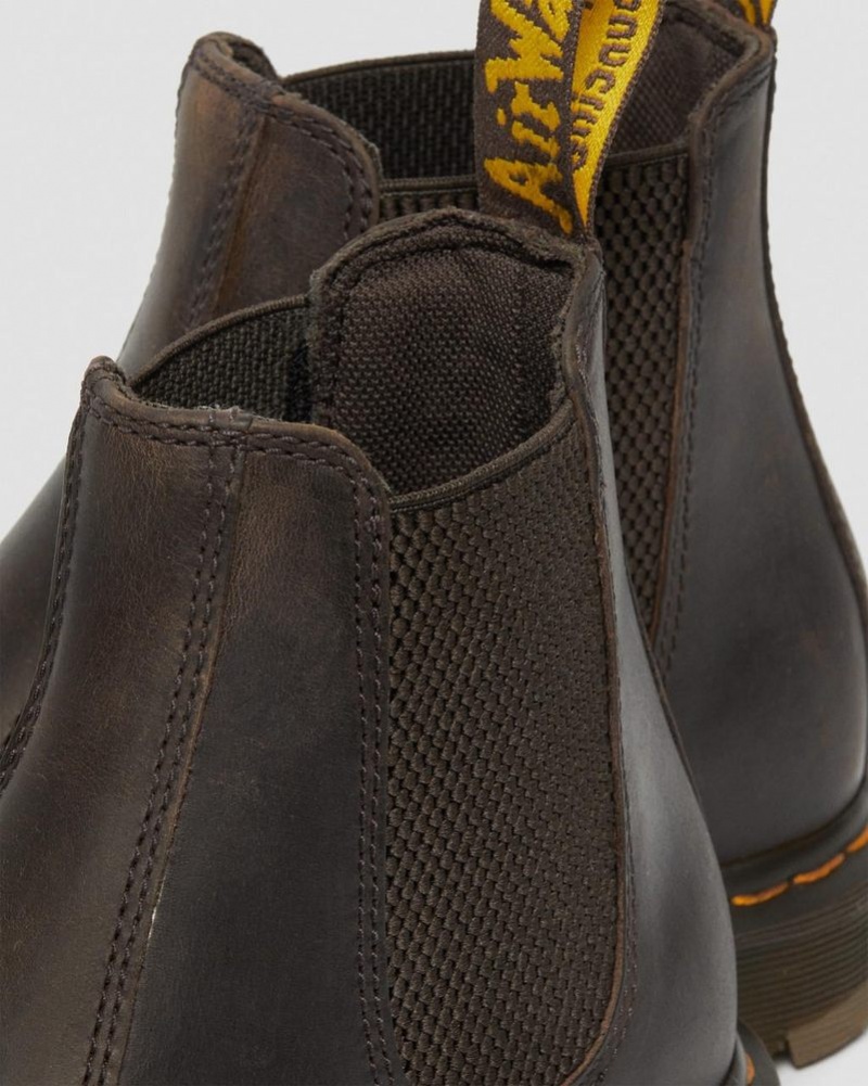 Dark Brown Doctor Martens 2976 Slip Resistant Leather Chelsea Boots (Crazy Horse) | KI15-F3GO