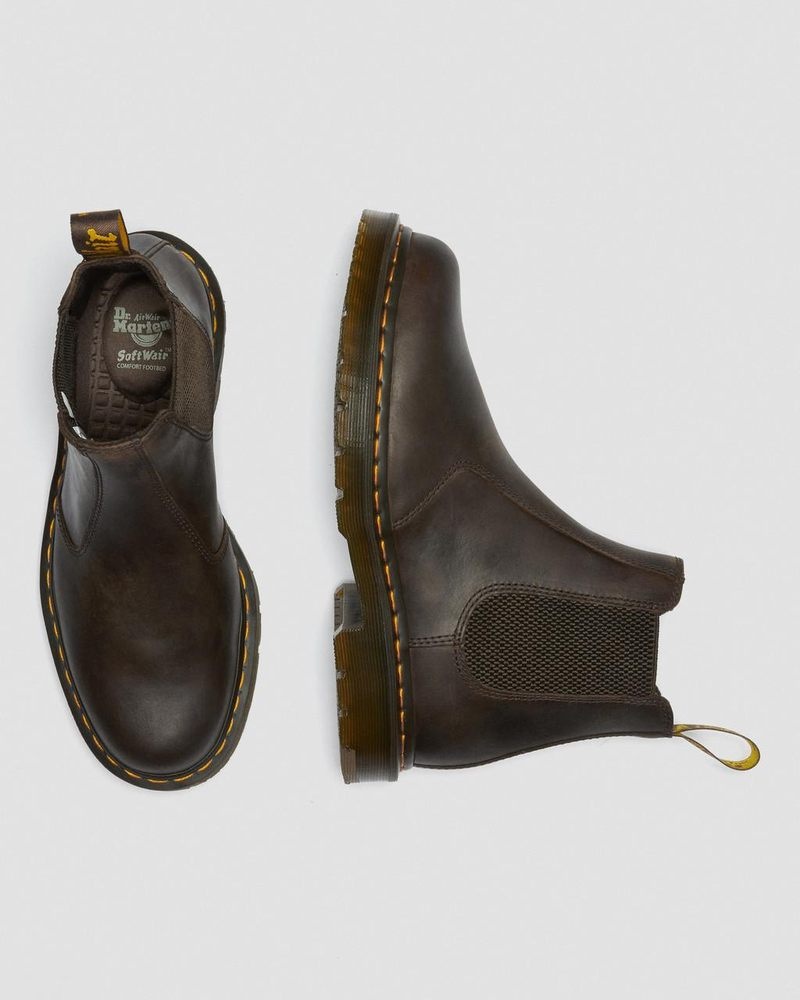 Dark Brown Doctor Martens 2976 Slip Resistant Leather Chelsea Boots (Crazy Horse) | KI15-F3GO