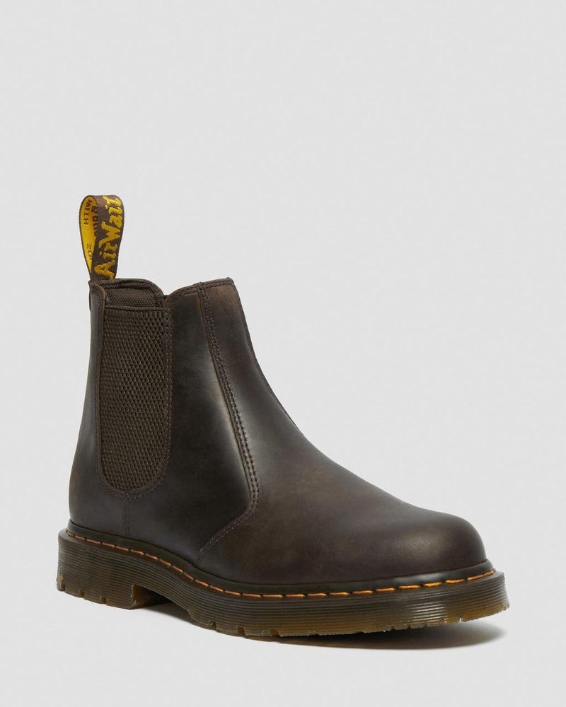 Dark Brown Doctor Martens 2976 Slip Resistant Leather Chelsea Boots (Crazy Horse) | KI15-F3GO