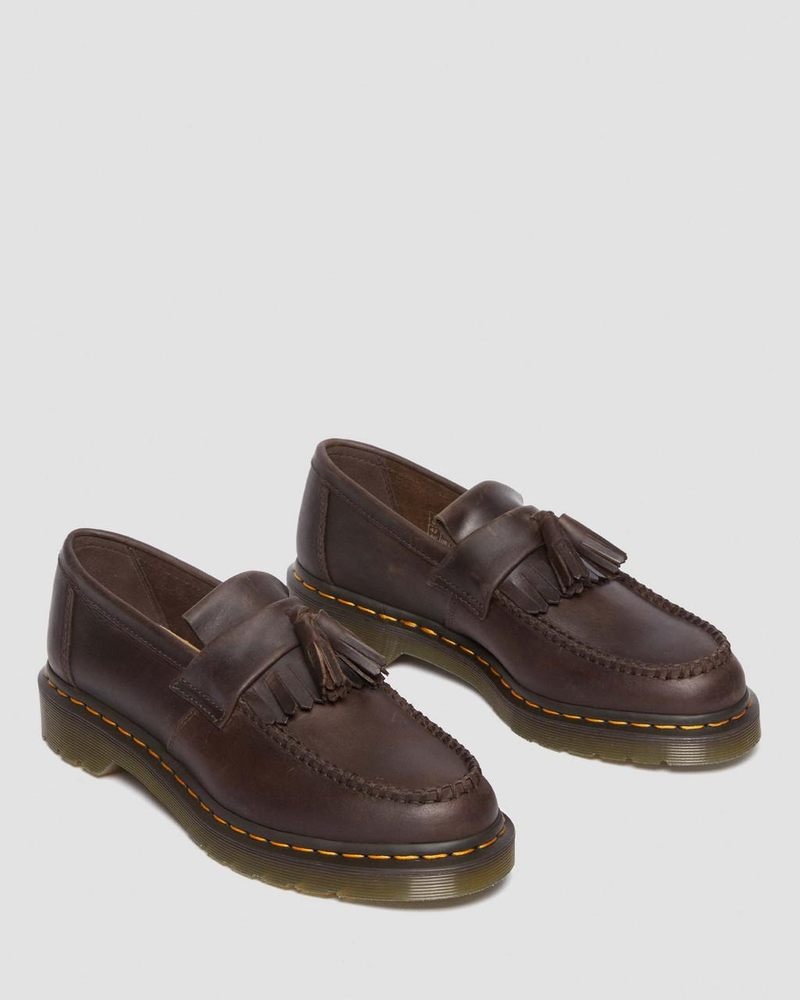 Dark Brown Doctor Martens Adrian Crazy Horse Leather Tassel Loafers (Crazy Horse) | XM39-S2FT