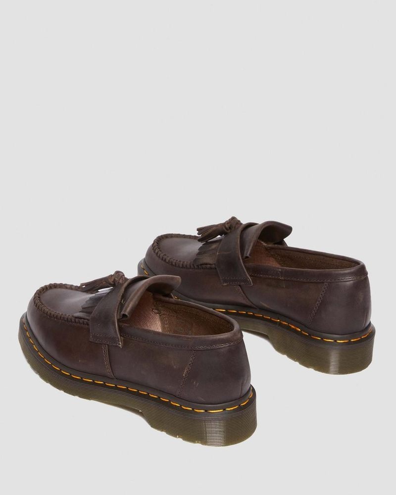 Dark Brown Doctor Martens Adrian Crazy Horse Leather Tassel Loafers (Crazy Horse) | XM39-S2FT