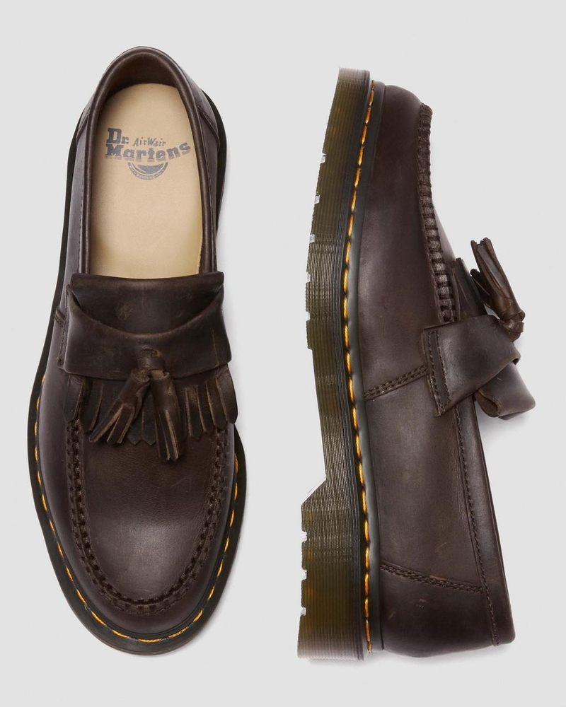 Dark Brown Doctor Martens Adrian Crazy Horse Leather Tassel Loafers (Crazy Horse) | XM39-S2FT