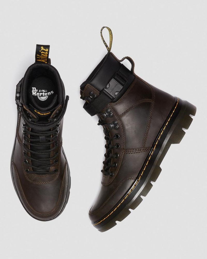 Dark Brown Doctor Martens Combs Tech Crazy Horse Leather Casual Boots (Crazy Horse) | MT51-J1AK