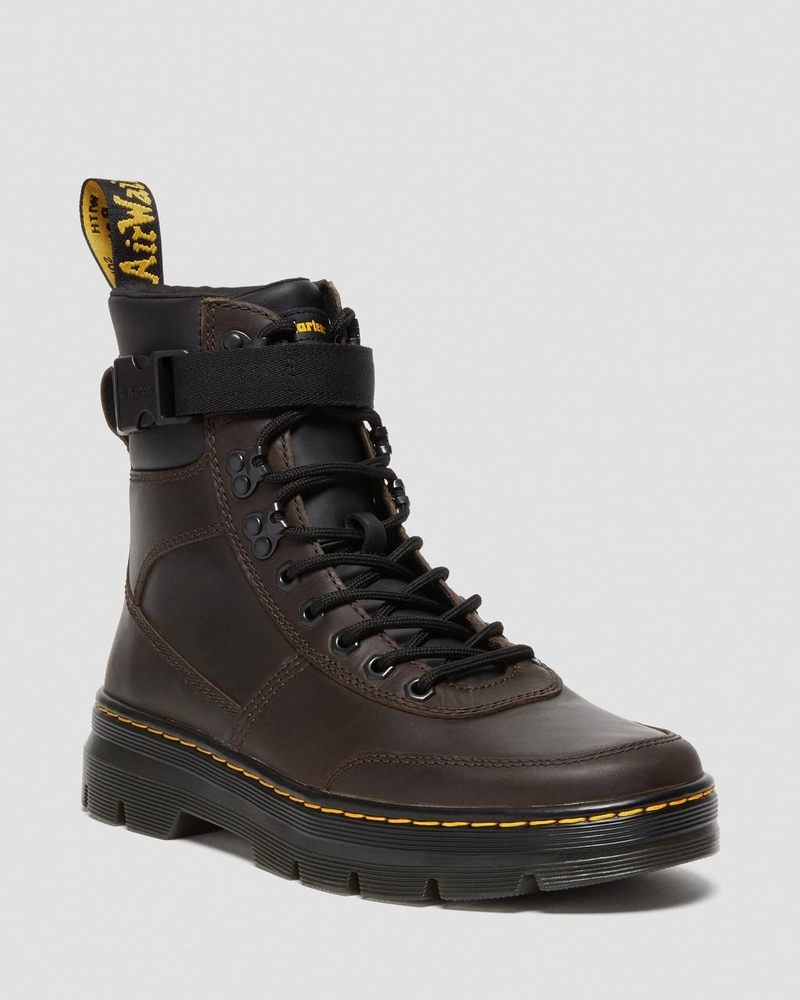 Dark Brown Doctor Martens Combs Tech Crazy Horse Leather Casual Boots (Crazy Horse) | MT51-J1AK