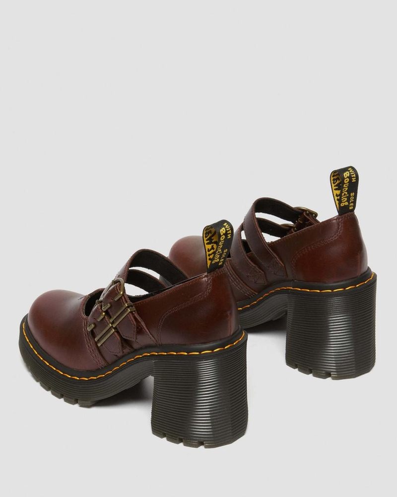 Dark Brown Doctor Martens Eviee Leather Mary Jane Heeled Shoes | KD07-I9UH