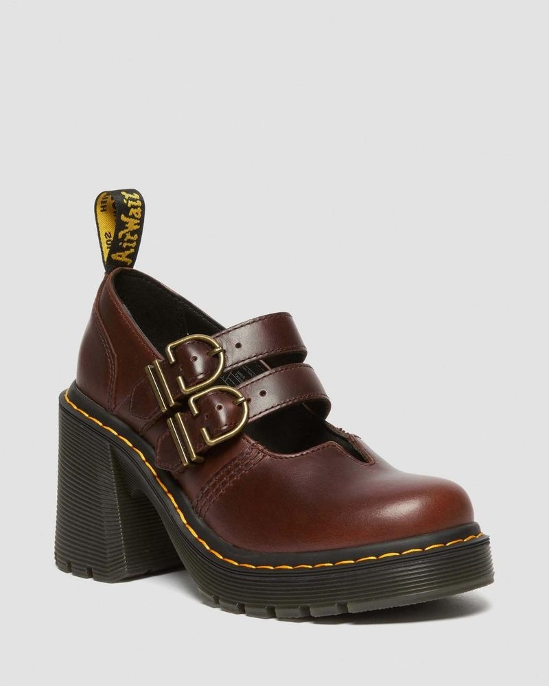 Dark Brown Doctor Martens Eviee Leather Mary Jane Heeled Shoes | KD07-I9UH