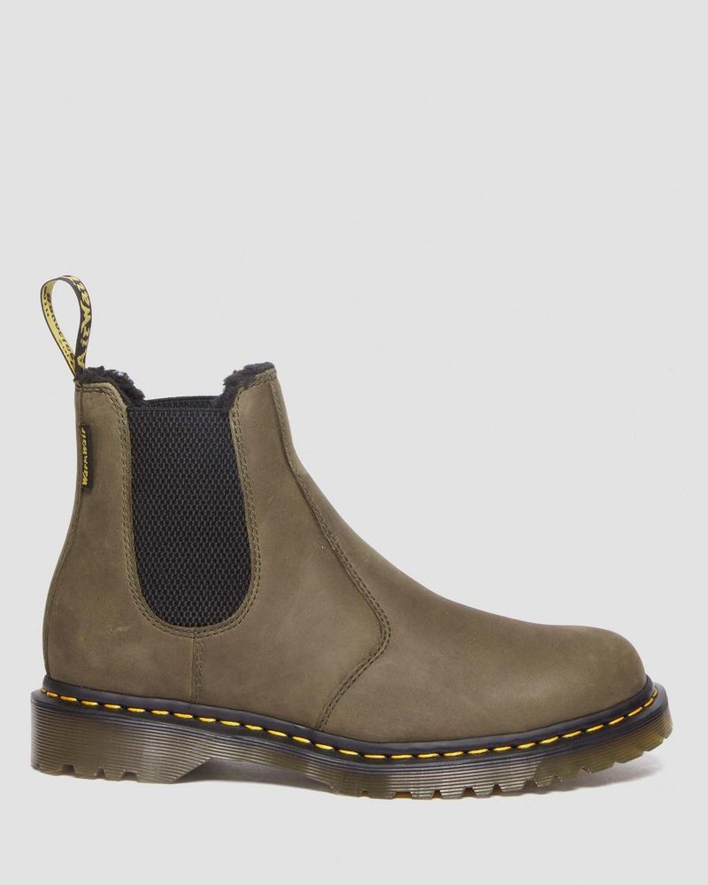 Dms Olive Doctor Martens 2976 Fleece Lined Leather Chelsea Boots (Archive Pull Up) | UR77-Q3LP