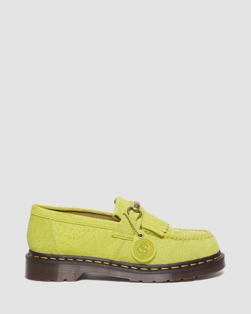 Moss Green Doctor Martens Adrian Snaffle Repello Emboss Suede Kiltie Loafers (Repello Calf Suede Python Emboss) | JP28-M9XK