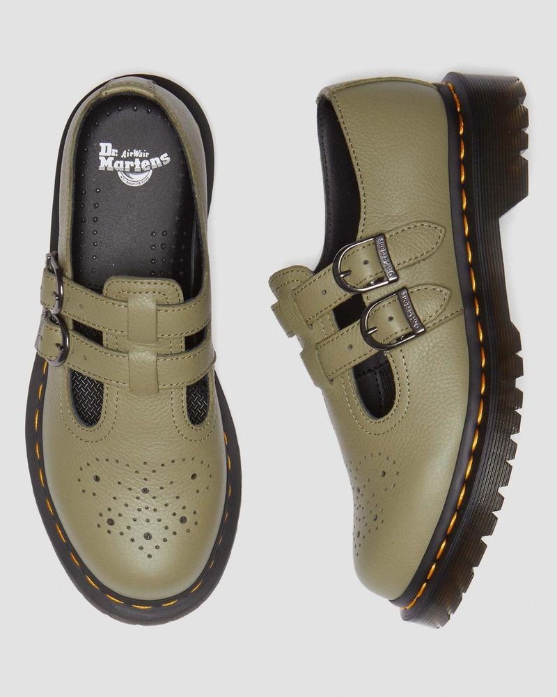 Muted Olive Doctor Martens 8065 Virginia Leather Mary Jane Shoes (Virginia) | OH22-G6CP