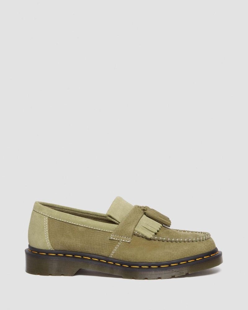 Muted Olive Doctor Martens Adrian Tumbled Nubuck Leather Tassel Loafers (Tumbled Nubuck) | PN83-J1RX