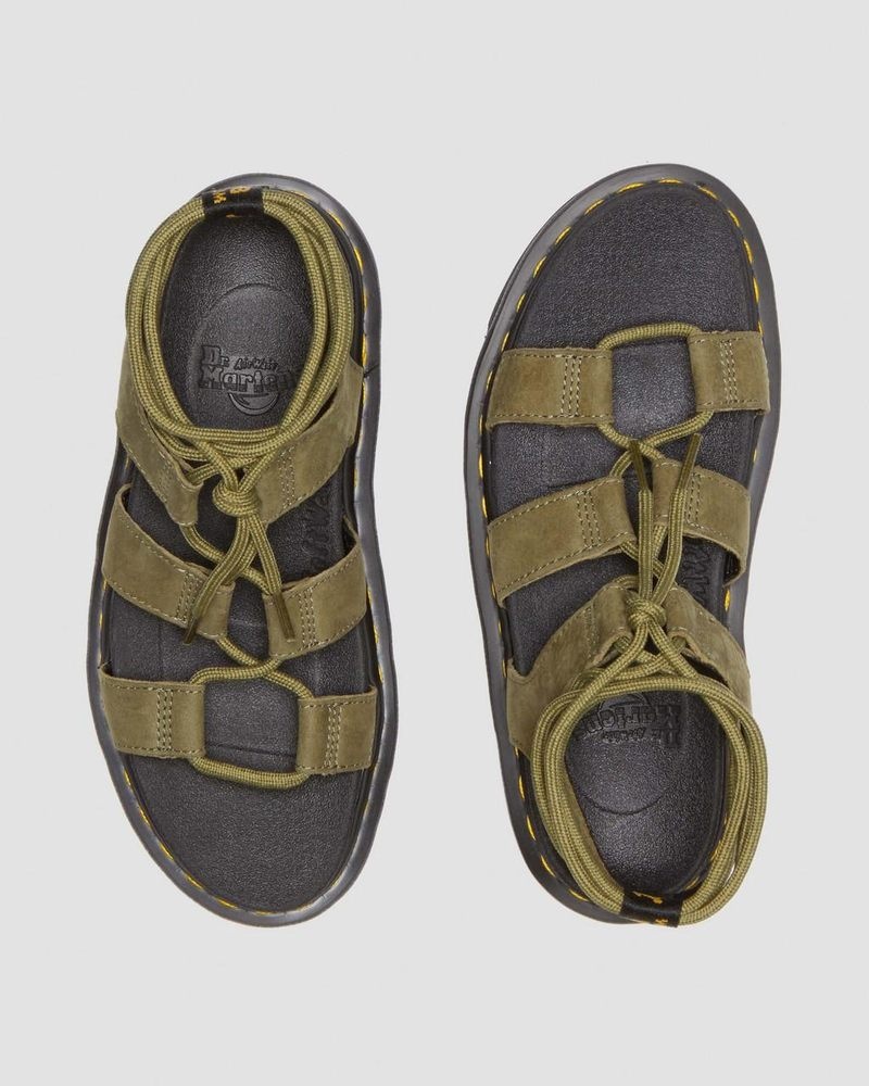 Muted Olive Doctor Martens Nartilla Tumbled Nubuck Leather Gladiator Sandals (Tumbled Nubuck) | AP54-A4XM