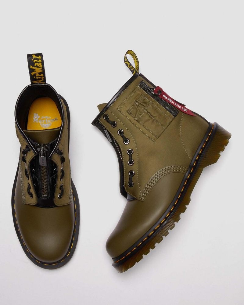 Olive/Black Doctor Martens 1460 Ben Alpha Industries Nylon & Leather Lace Up Boots | LV02-R7GT