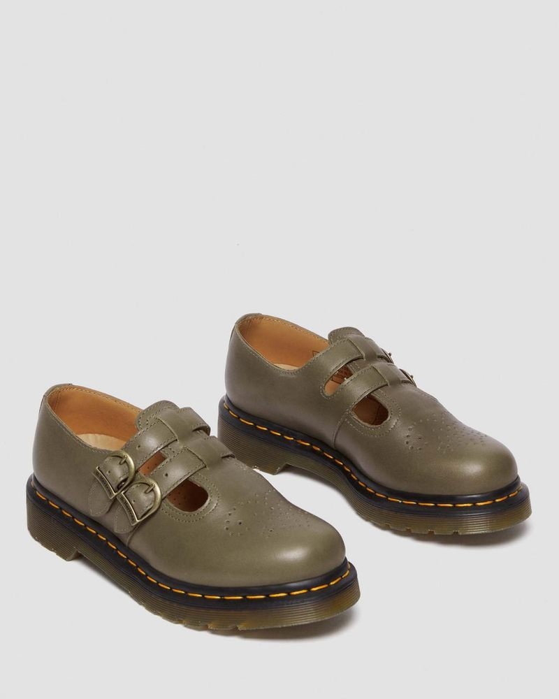 Olive Doctor Martens 8065 Carrara Leather Mary Jane Shoes (Carrara) | QO16-L9MQ