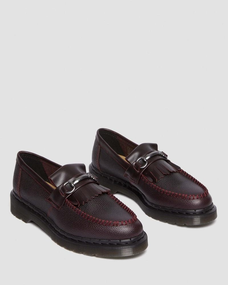 Oxblood Doctor Martens Adrian Snaffle Pebble Grain Leather Kiltie Loafers | VF71-X2AL