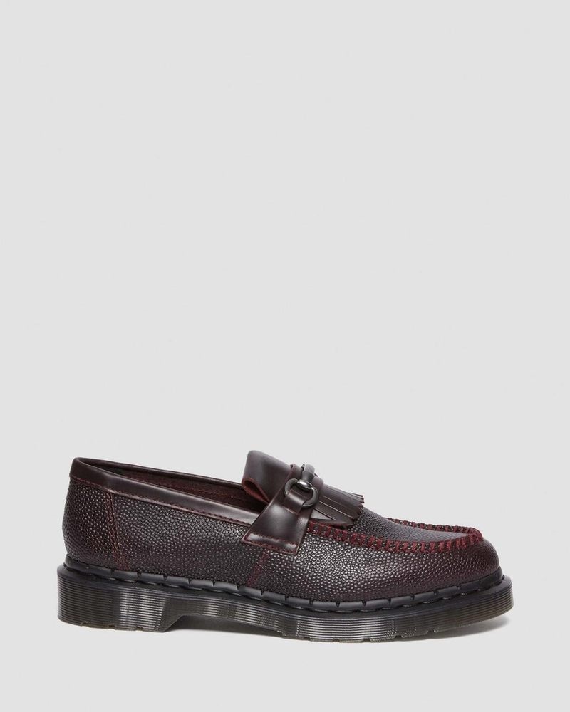 Oxblood Doctor Martens Adrian Snaffle Pebble Grain Leather Kiltie Loafers | VF71-X2AL