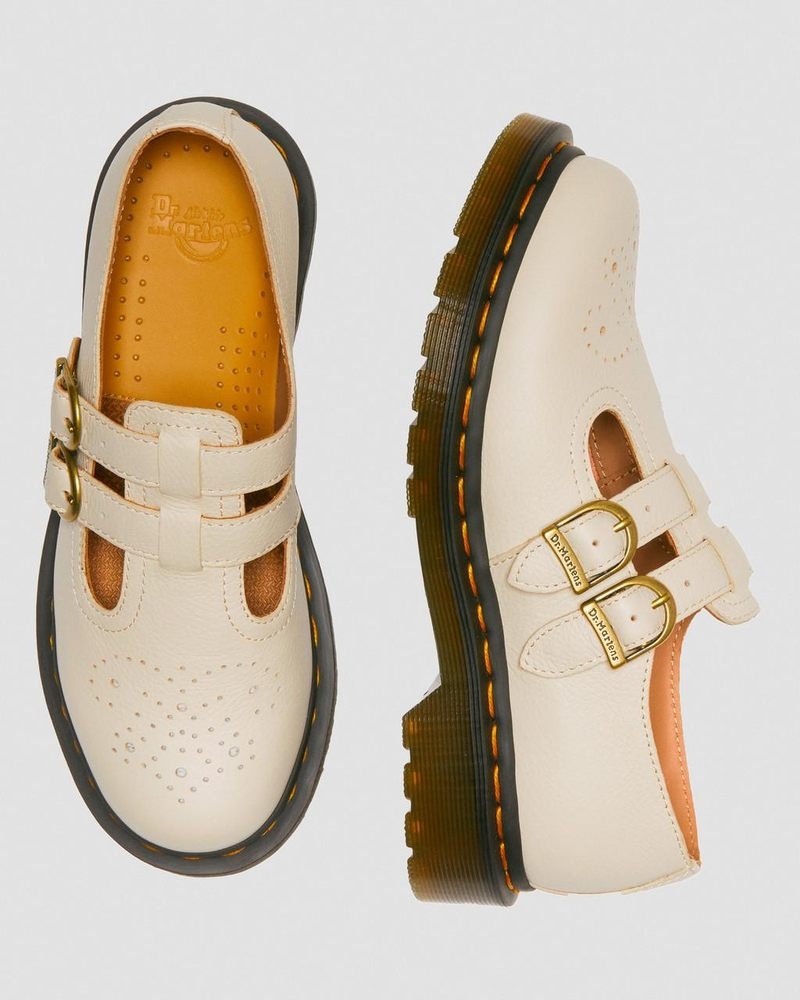 Parchment Beige Doctor Martens 8065 Virginia Leather Mary Jane Shoes (Virginia) | WN67-M0XE