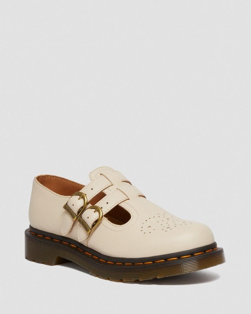 Parchment Beige Doctor Martens 8065 Virginia Leather Mary Jane Shoes (Virginia) | WN67-M0XE